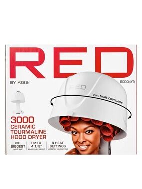 Kiss RED 3000 Ceramic Tourmaline Hood Dryer - White with Red Accents